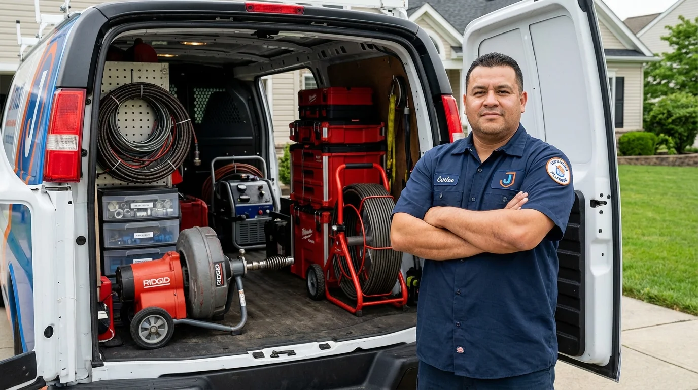 Professional drain cleaning equipment and Johns Plumbing LLC plumber in Camillus
