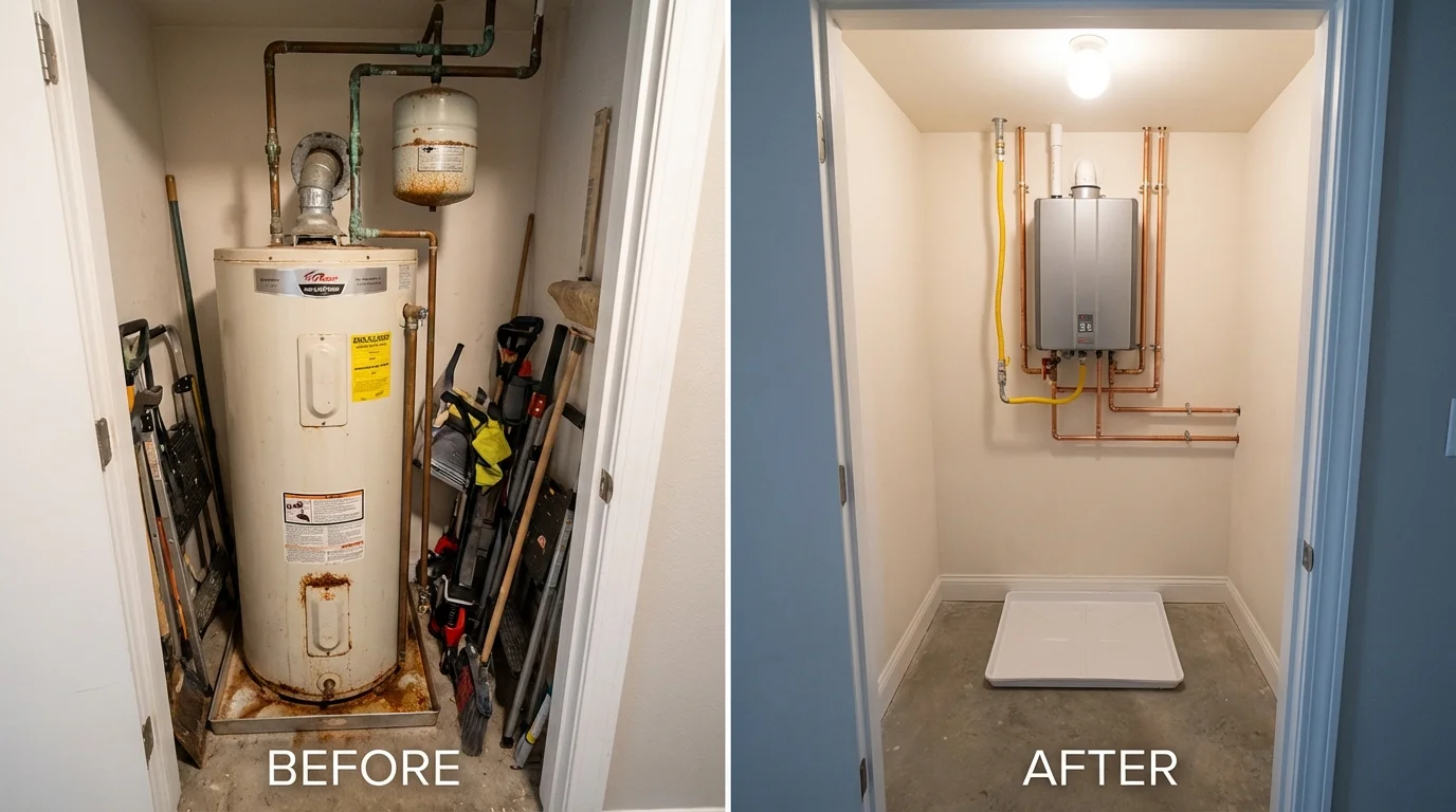 Tank water heater versus wall-mounted tankless unit comparison for Camillus, NY homeowners